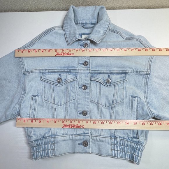 Abercrombie & Fitch Soft Blue Denim Jean Jacket Moto Elastic Waist - Picture 7 of 16